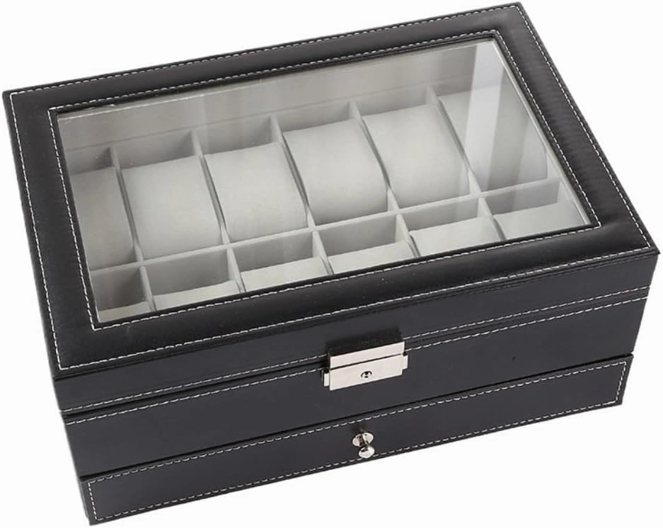Women's jewelry bo Double Layer Watch Box Wooden Leather Transparent Window Jewelry Storage Box Business Jewelry Packaging Box Travel box