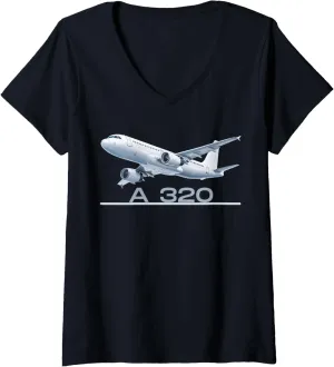 Womens AirbusA320 Jet Airplane! Design Aviation V-Neck T-Shirt