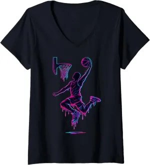 Womens Basketball Drip For Boys Girls Youth Drip Basketball Dunk V-Neck T-Shirt