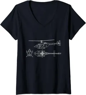 Womens Bell 407 helicopter pilot or crew gift idea for aviation V-Neck T-Shirt