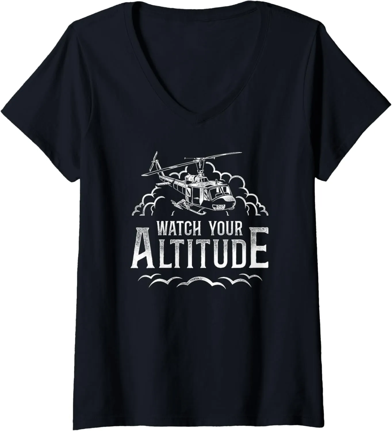 Womens Helicopter Pilot Vintage Watch Your Altitude V-Neck T-Shirt