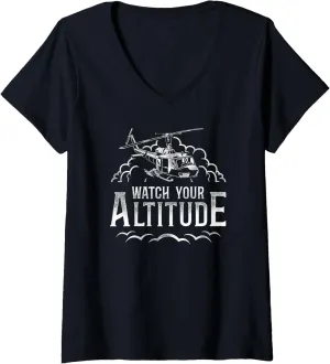 Womens Helicopter Pilot Vintage Watch Your Altitude V-Neck T-Shirt