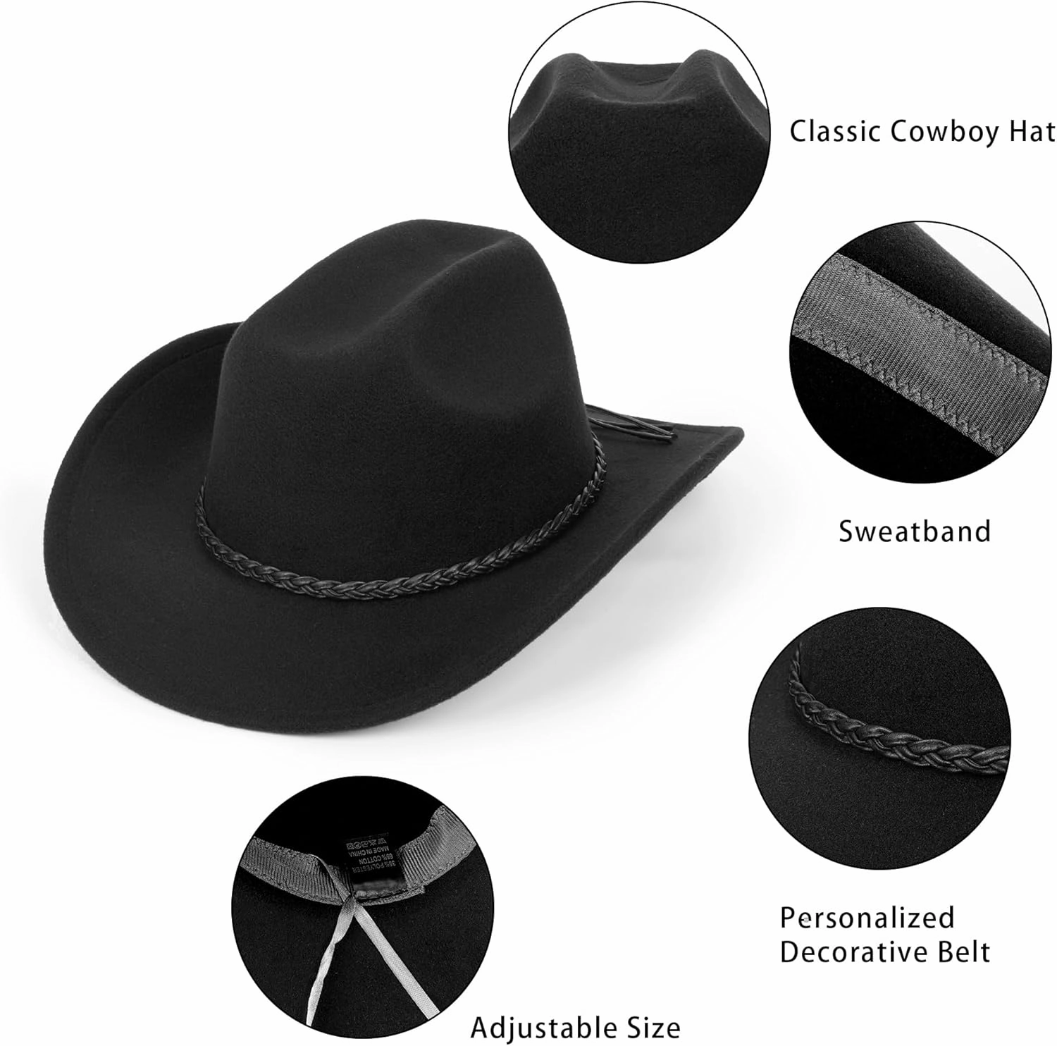 Womens Western Cowboy Hats Studded Pinched Western Cowgirl Hats Wide Brim Fedoras Hat with Belt Buckle (Size:Medium)