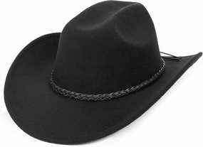 Womens Western Cowboy Hats Studded Pinched Western Cowgirl Hats Wide Brim Fedoras Hat with Belt Buckle (Size:Medium)