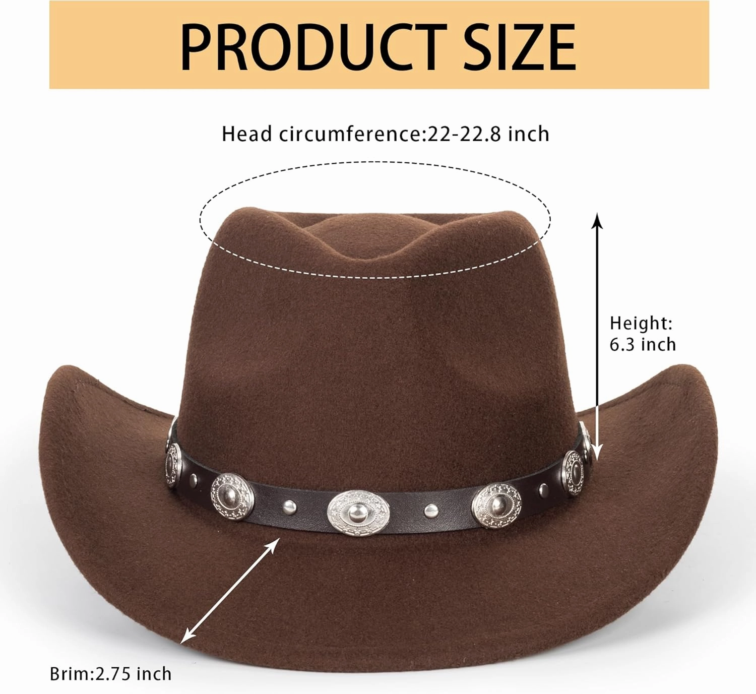 Womens Western Cowboy Hats Studded Pinched Western Cowgirl Hats Wide Brim Fedoras Hat with Belt Buckle (Size:Medium)