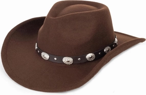 Womens Western Cowboy Hats Studded Pinched Western Cowgirl Hats Wide Brim Fedoras Hat with Belt Buckle (Size:Medium)