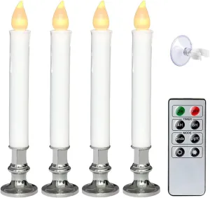 Wondise Flameless Window Candles with Remote and Timer, Battery Operated Flickering Candles with Silver Holders and Suction Cups, Battery Included, for Holiday Decoration, Set of 4(D1 x H7 Inch)