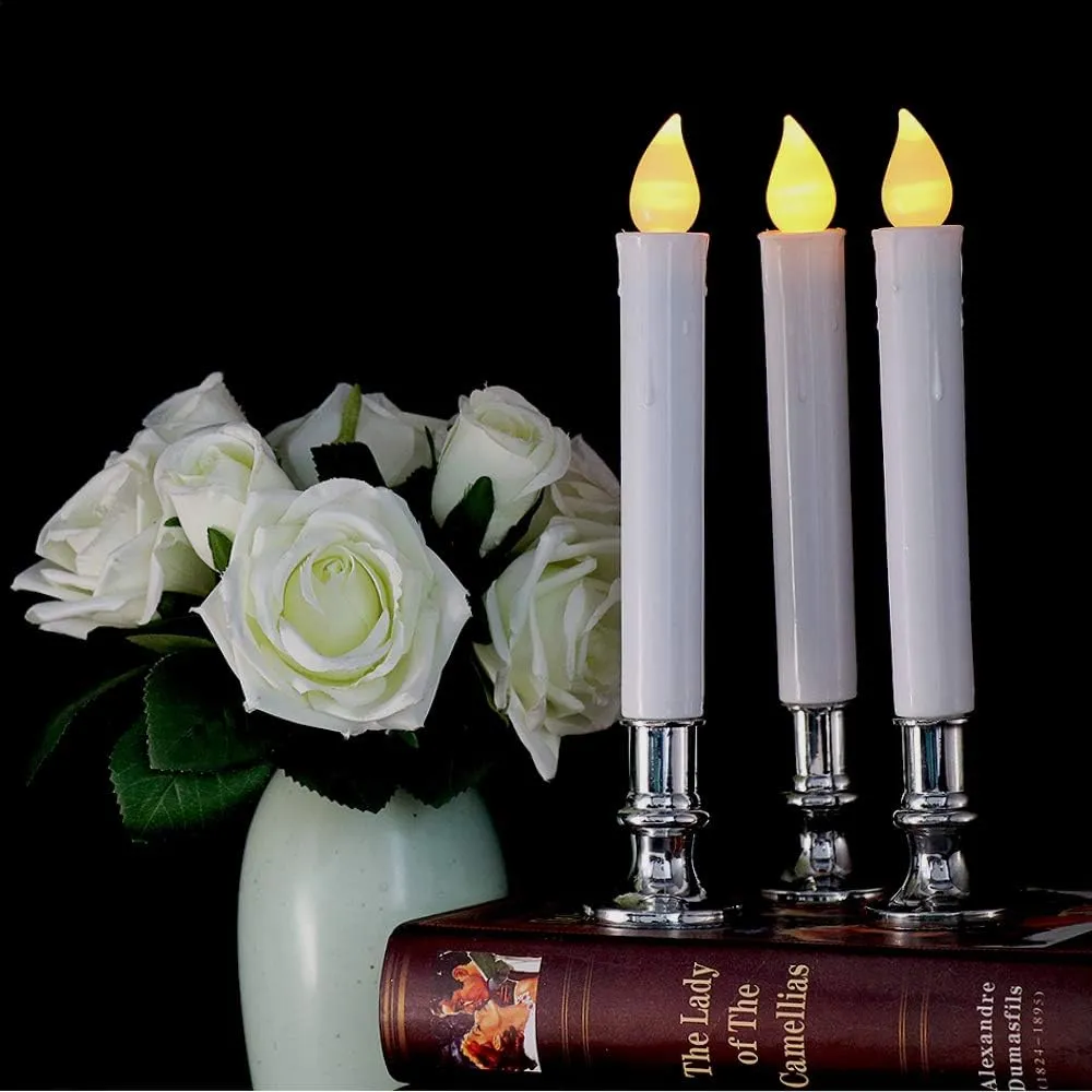 Wondise Flameless Window Candles with Remote and Timer, Battery Operated Flickering Candles with Silver Holders and Suction Cups, Battery Included, for Holiday Decoration, Set of 4(D1 x H7 Inch)