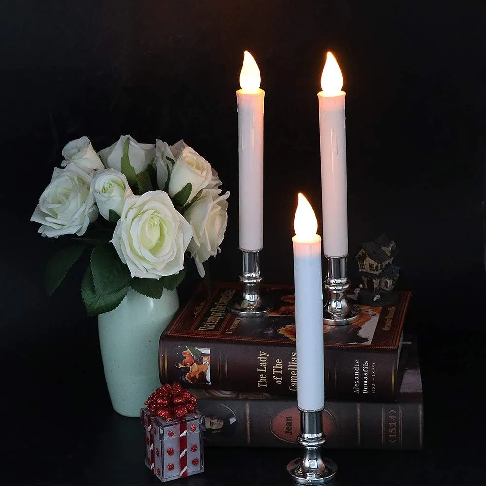 Wondise Flameless Window Candles with Remote and Timer, Battery Operated Flickering Candles with Silver Holders and Suction Cups, Battery Included, for Holiday Decoration, Set of 4(D1 x H7 Inch)