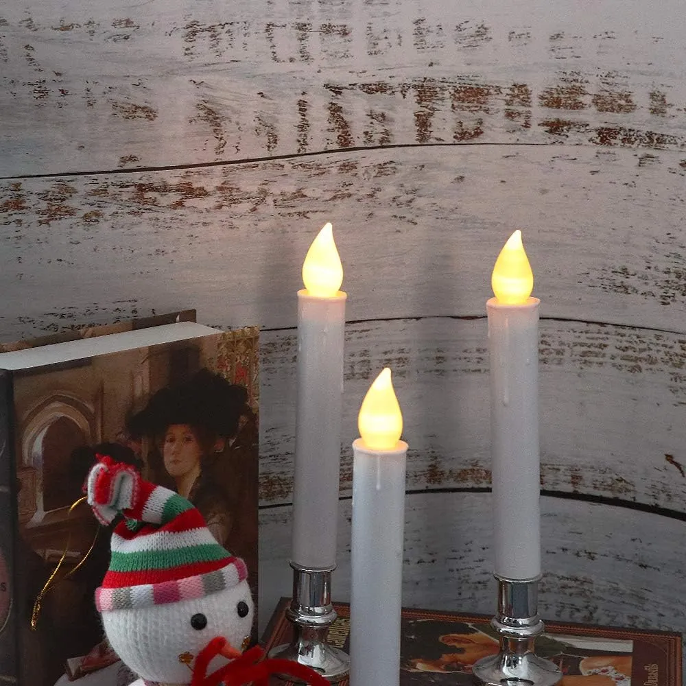 Wondise Flameless Window Candles with Remote and Timer, Battery Operated Flickering Candles with Silver Holders and Suction Cups, Battery Included, for Holiday Decoration, Set of 4(D1 x H7 Inch)