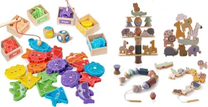 Wooden Magnetic Fishing Game & Animals Threading Toys