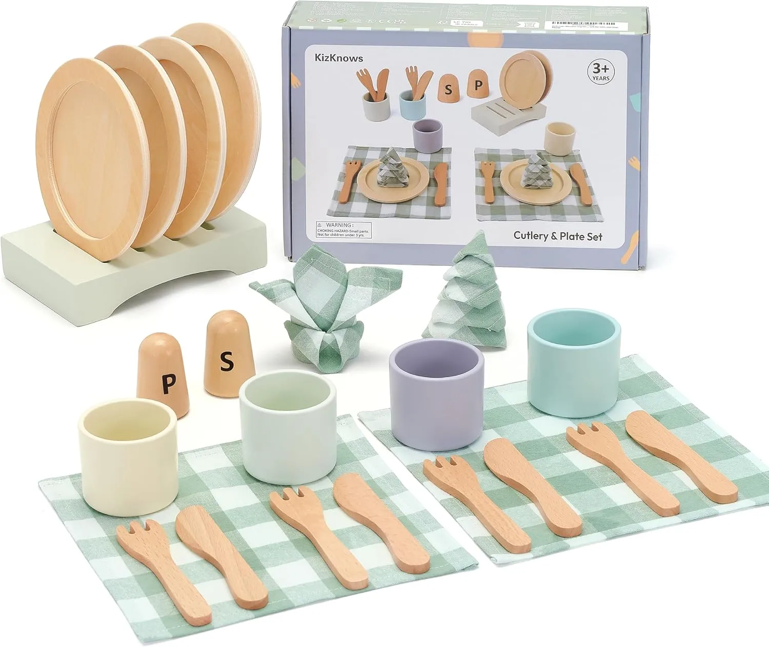 Wooden Toy Dish Set Toddler Plates and Cutlery Set Children's Kitchens Accessories Kids Role Play Food Gift for Girls and Boys