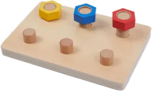 Wooden Toys for Toddlers 1 2 3 Years Old Jumbo 3 Color Wooden Nuts and 6 Bolts On Board,Wooden Puzzle Stacking Toys for Occupational Therapy Toys Fine Motor Skills for 18 Months Boys Girls Baby Gift