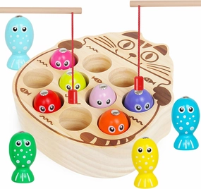 Wooden Magnetic Fishing Game for Toddlers 1-3,Montessori Preschool Education Activities Learning Fine Motor Skills Color Sorting Magnet Fish Toys Easter Gift for Boys Girls