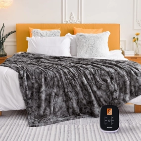 WOOMER Heated Blanket Twin Size Electric Blanket 62"x 84", Soft Faux Fur Fast Heating Blanket, 10 Heating Levels & 0.5-12H Auto Off, Over-Heat Protection, ETL Certification