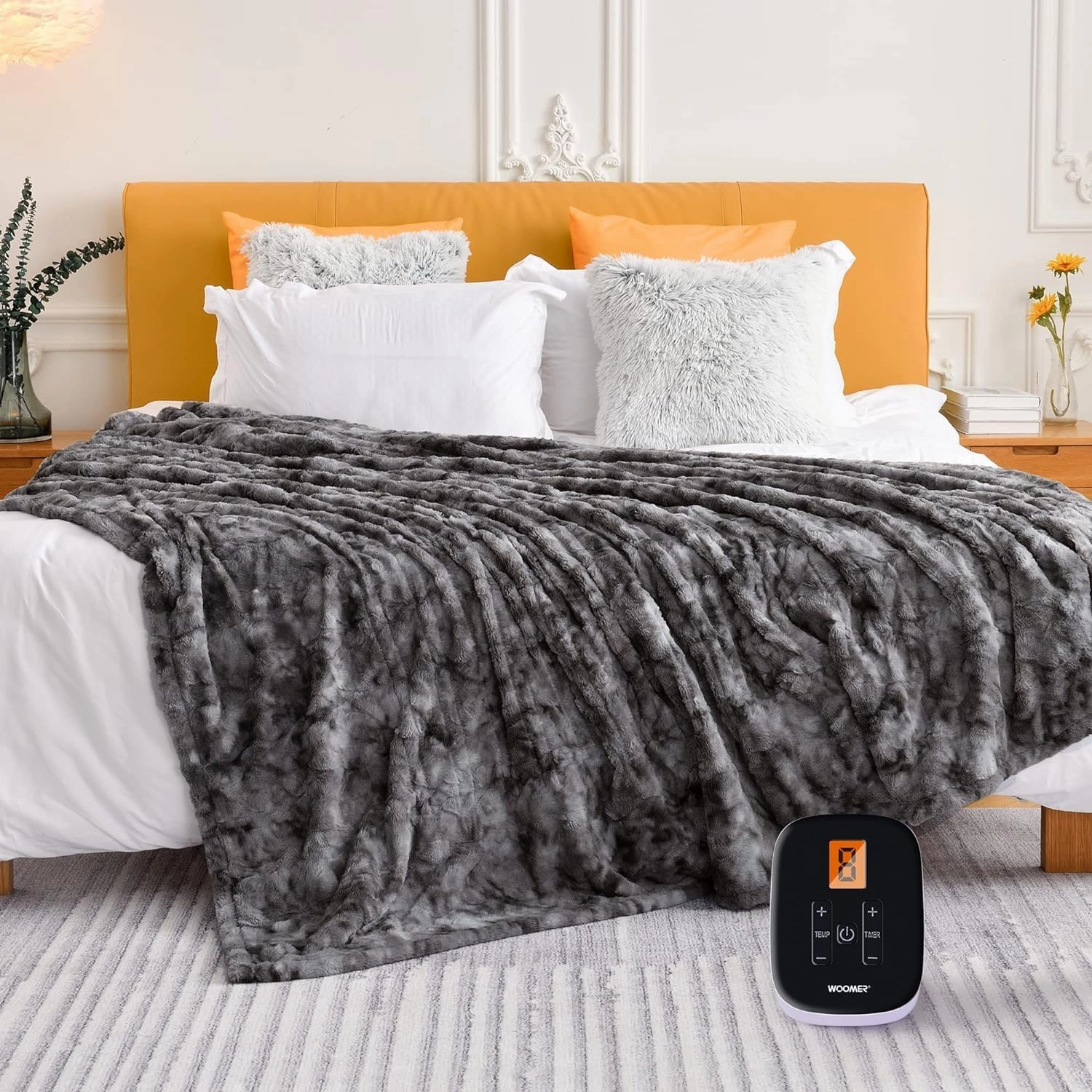 WOOMER Heated Blanket Twin Size Electric Blanket 62"x 84", Soft Faux Fur Fast Heating Blanket, 10 Heating Levels & 0.5-12H Auto Off, Over-Heat Protection, ETL Certification