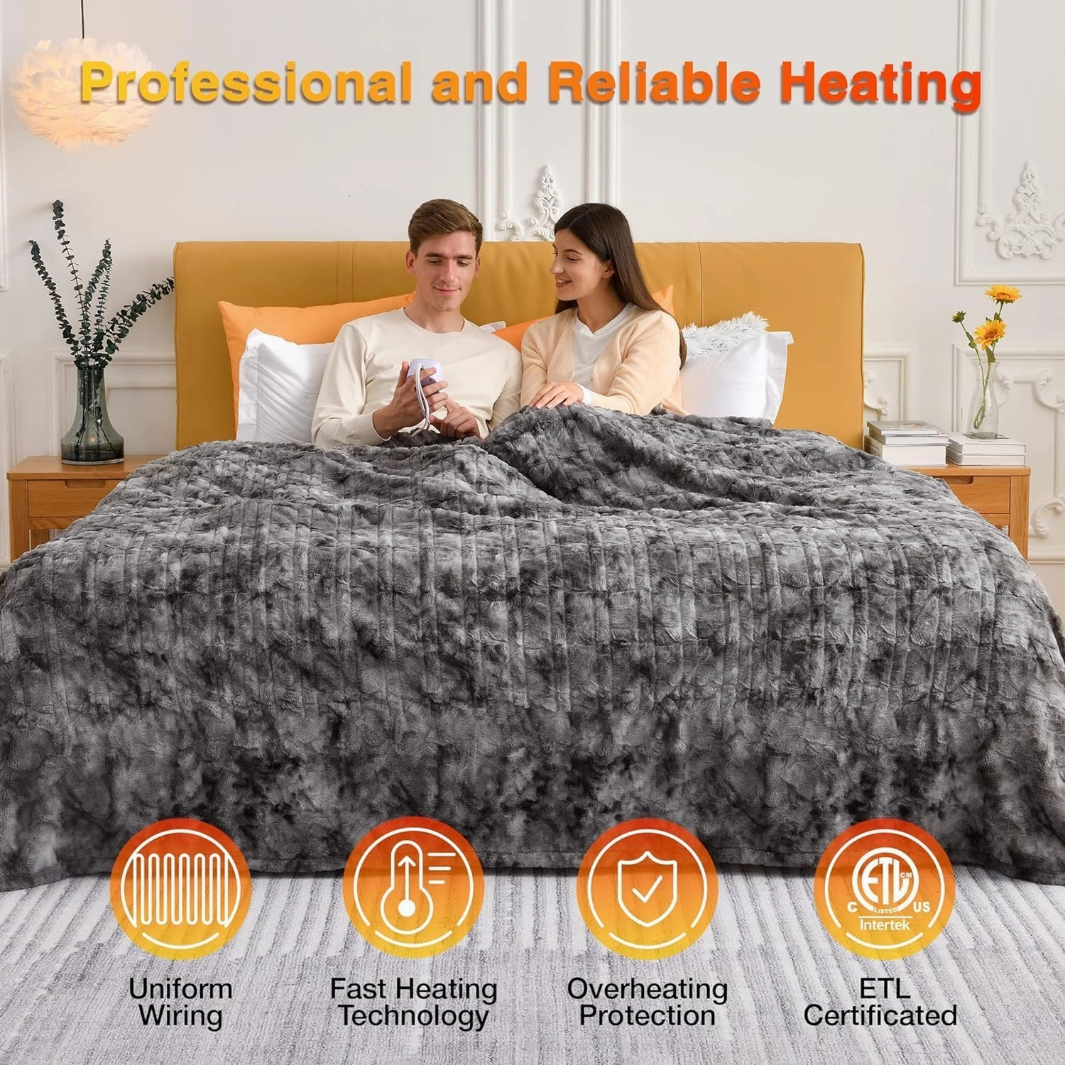 WOOMER Heated Blanket Twin Size Electric Blanket 62"x 84", Soft Faux Fur Fast Heating Blanket, 10 Heating Levels & 0.5-12H Auto Off, Over-Heat Protection, ETL Certification