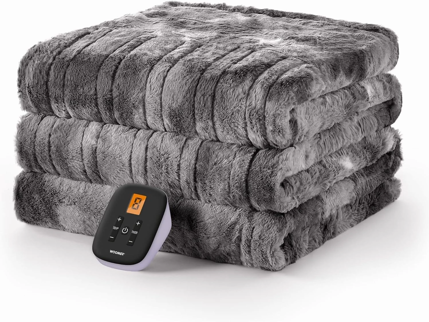 WOOMER Heated Blanket Twin Size Electric Blanket 62"x 84", Soft Faux Fur Fast Heating Blanket, 10 Heating Levels & 0.5-12H Auto Off, Over-Heat Protection, ETL Certification