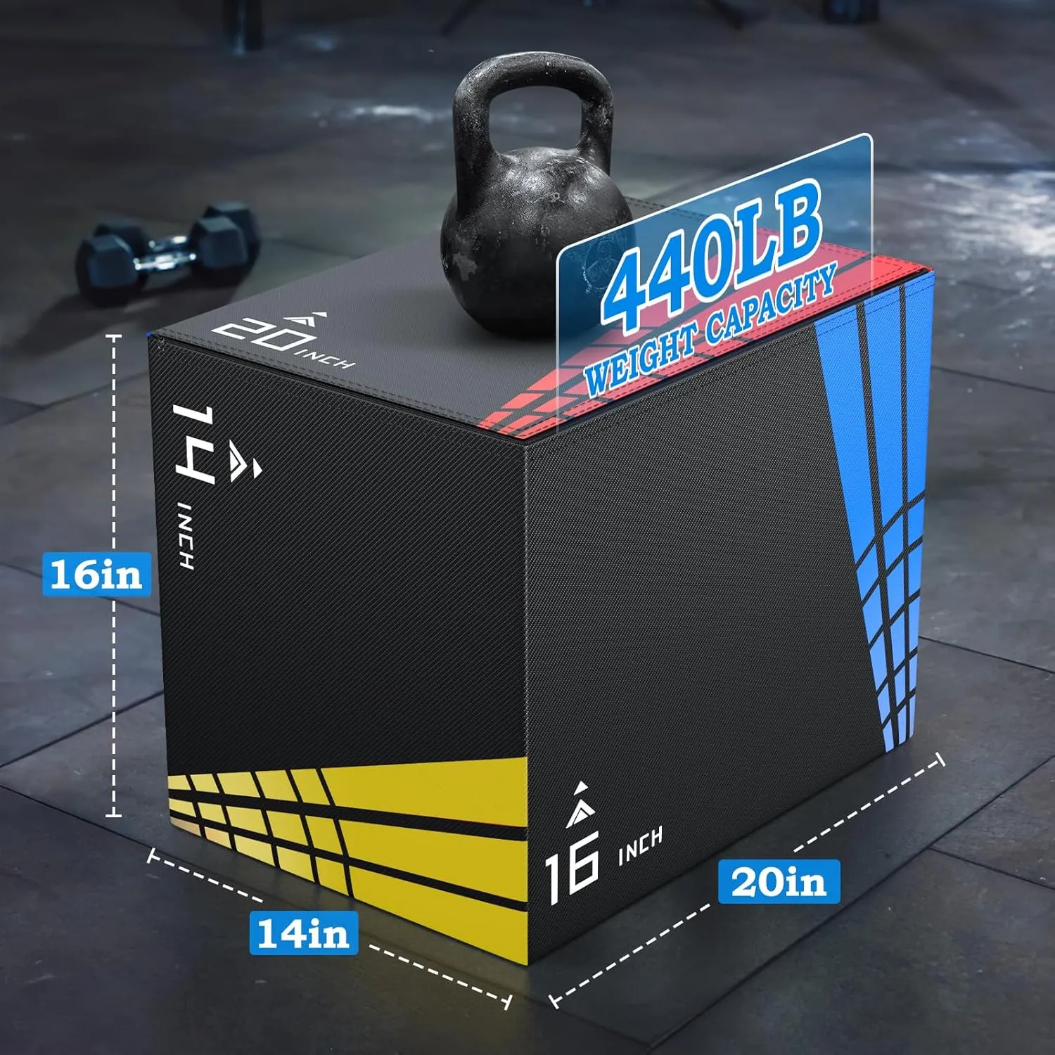 XDDAIS 3-in-1 Heavier Foam Plyometric Box Jumps for Home Gym,Firm Soft Foam Plyo Box,30”x24”x20”-24”x20”x16”-20"x16"x14" Plyometric Box,440lb Weight Capacity Jump Box Gym Fitness Workout Training