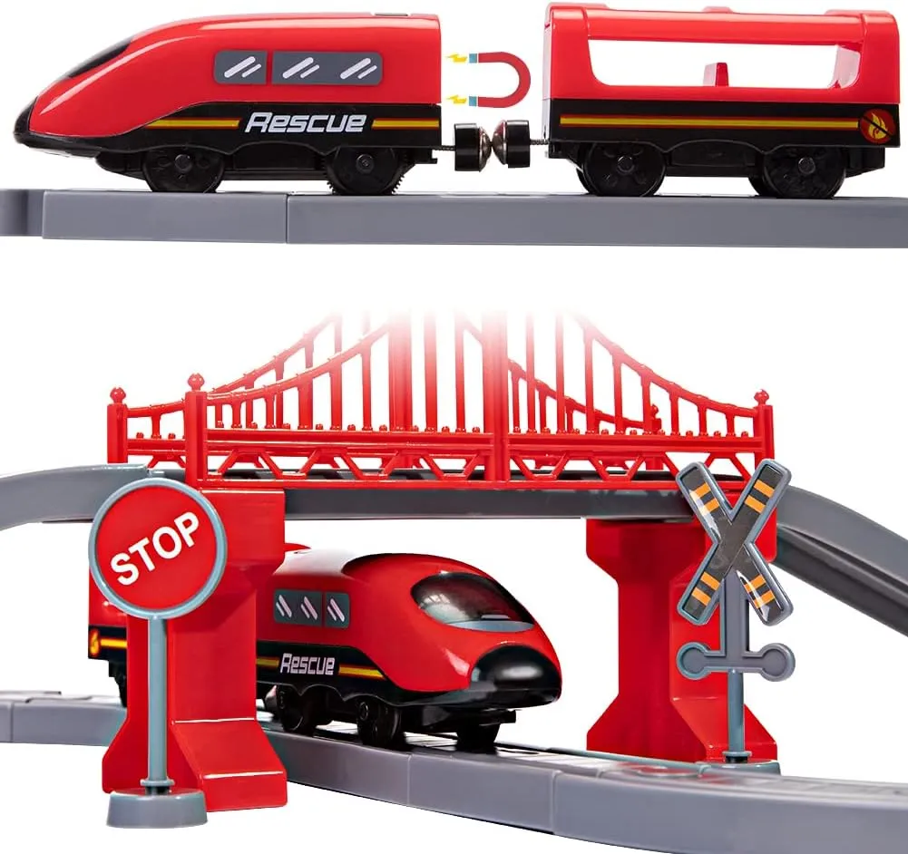 XIAPIA Railway Learning Educational Toys, Train Sets for Kids Boys Girls Age 3 Years Up, 66 Pcs Electric Track Accessories Car Set Christmas Xmas New Year Gifts (66 PCS-B)