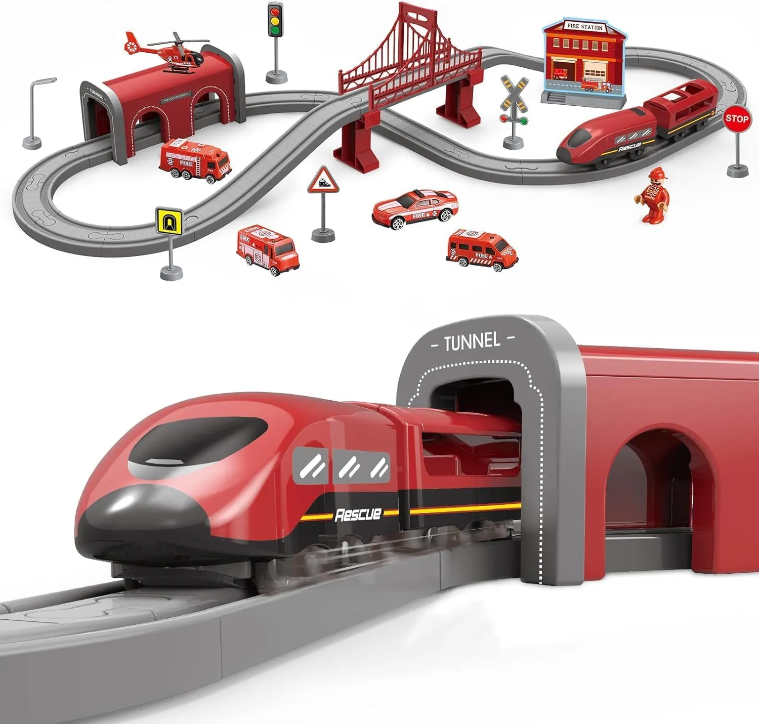 XIAPIA Railway Learning Educational Toys, Train Sets for Kids Boys Girls Age 3 Years Up, 66 Pcs Electric Track Accessories Car Set Christmas Xmas New Year Gifts (66 PCS-B)
