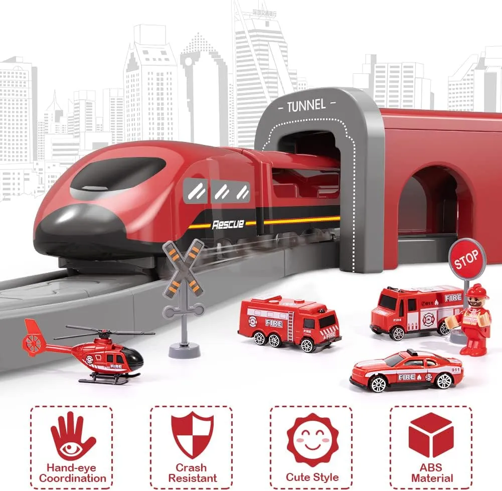 XIAPIA Railway Learning Educational Toys, Train Sets for Kids Boys Girls Age 3 Years Up, 66 Pcs Electric Track Accessories Car Set Christmas Xmas New Year Gifts (66 PCS-B)