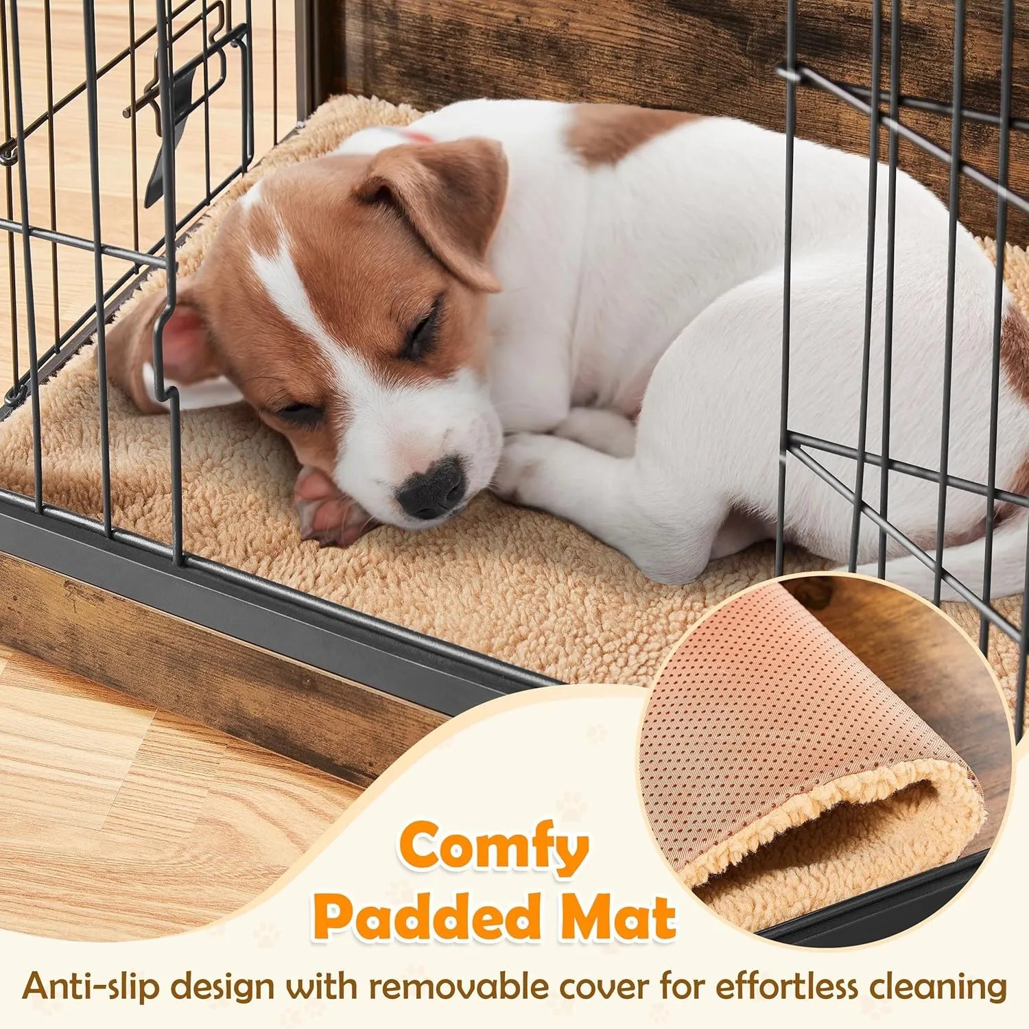 Yaheetech 27.5'' Dog Crate Furniture with Cushion Wooden Dog Crate with Double Doors/Adjustable Feet Side End Table for Small/Medium Dogs, 27.5" L x 20" W x 24" H
