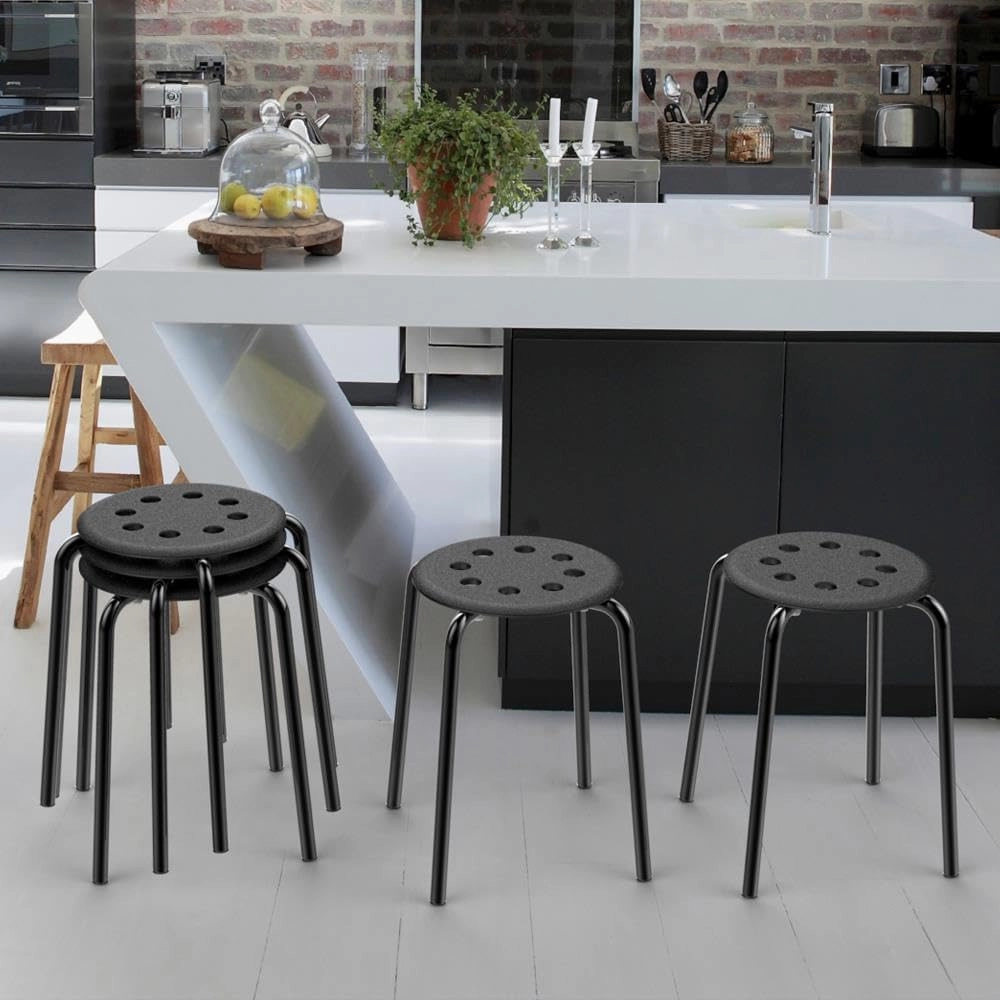 Yaheetech 17.3in Height Portable Plastic Stools Backless Round Top Kitchen Home, Garden & Living Pack of 5 Black
