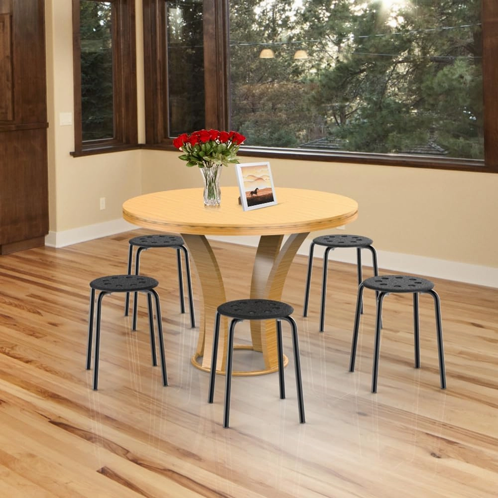 Yaheetech 17.3in Height Portable Plastic Stools Backless Round Top Kitchen Home, Garden & Living Pack of 5 Black