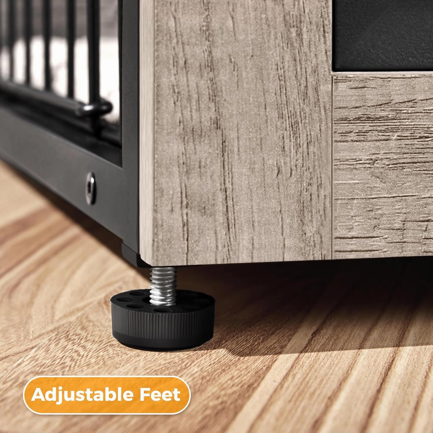 Yaheetech 27.5'' Dog Crate Furniture with Cushion Wooden Dog Crate with Double Doors/Adjustable Feet Side End Table for Small/Medium Dogs, Greige