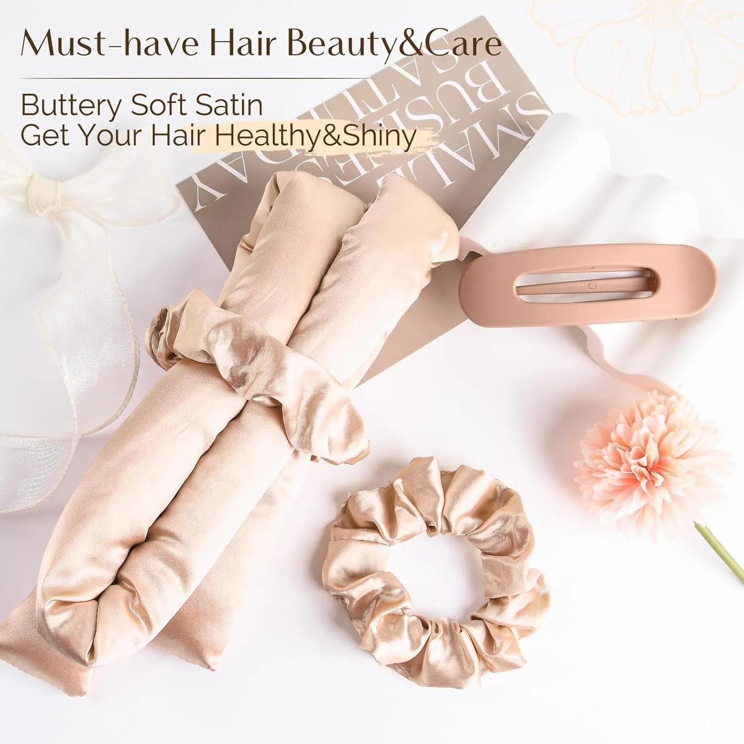 Yanibest Satin Heatless Curler Set, Overnight Hair Curler to Sleep in, No Heat Curling Rods, with Satin Scrunchies and Clip