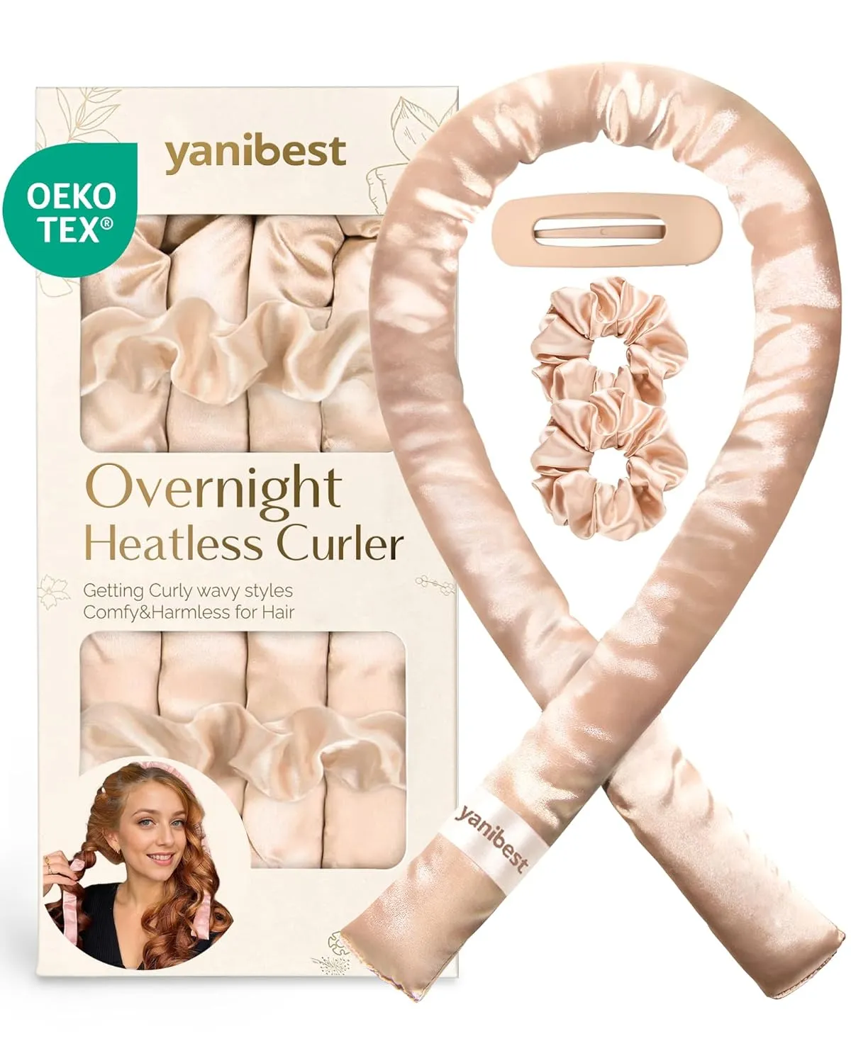 Yanibest Satin Heatless Curler Set, Overnight Hair Curler to Sleep in, No Heat Curling Rods, with Satin Scrunchies and Clip