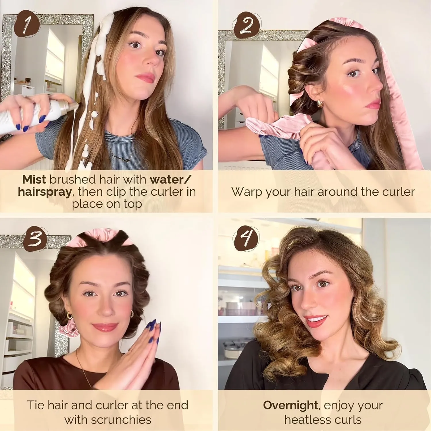 Yanibest Satin Heatless Curler Set, Overnight Hair Curler to Sleep in, No Heat Curling Rods, with Satin Scrunchies and Clip