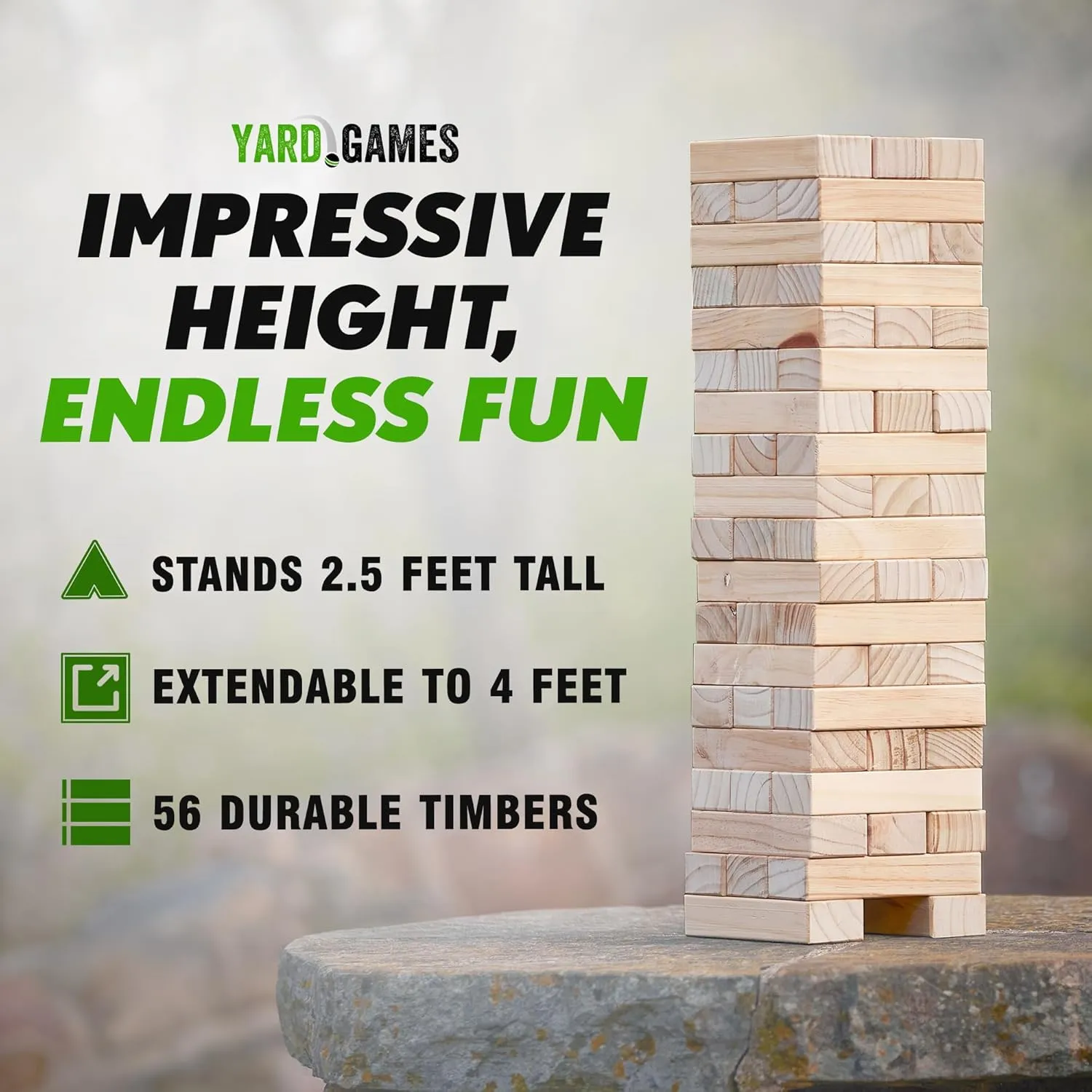 Yard Games 30 Inch Giant Wood Stacking Indoor Outdoor Party Game with Carrying Case, Natural