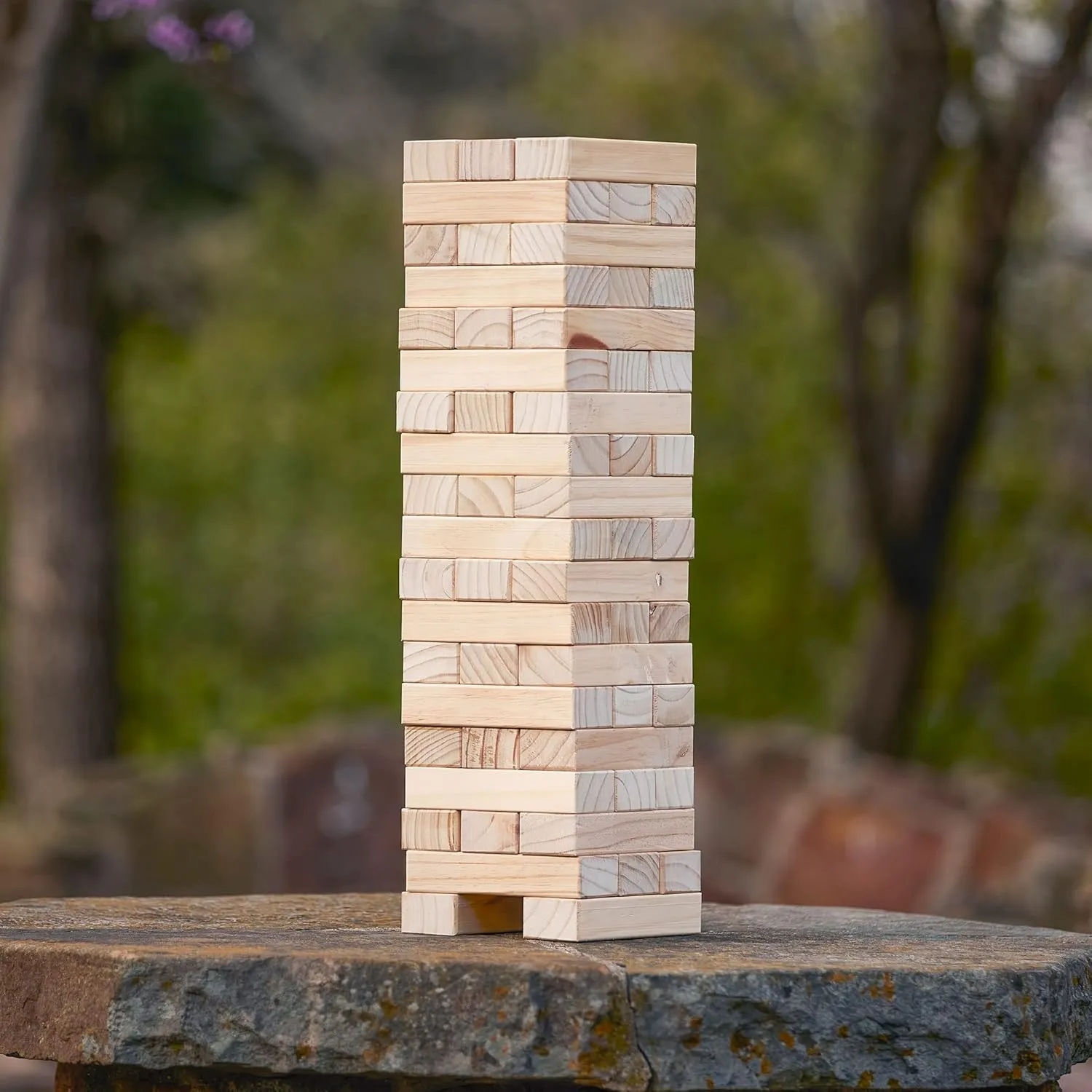 Yard Games 30 Inch Giant Wood Stacking Indoor Outdoor Party Game with Carrying Case, Natural
