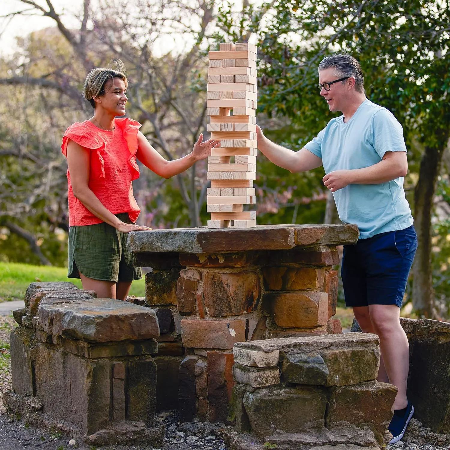 Yard Games 30 Inch Giant Wood Stacking Indoor Outdoor Party Game with Carrying Case, Natural