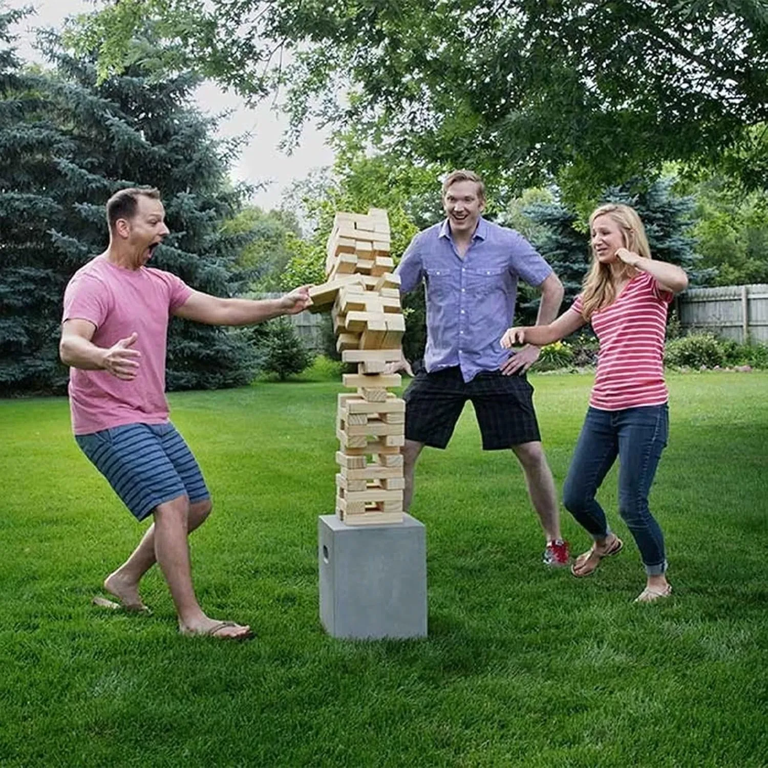 Yard Games 30 Inch Giant Wood Stacking Indoor Outdoor Party Game with Carrying Case, Natural
