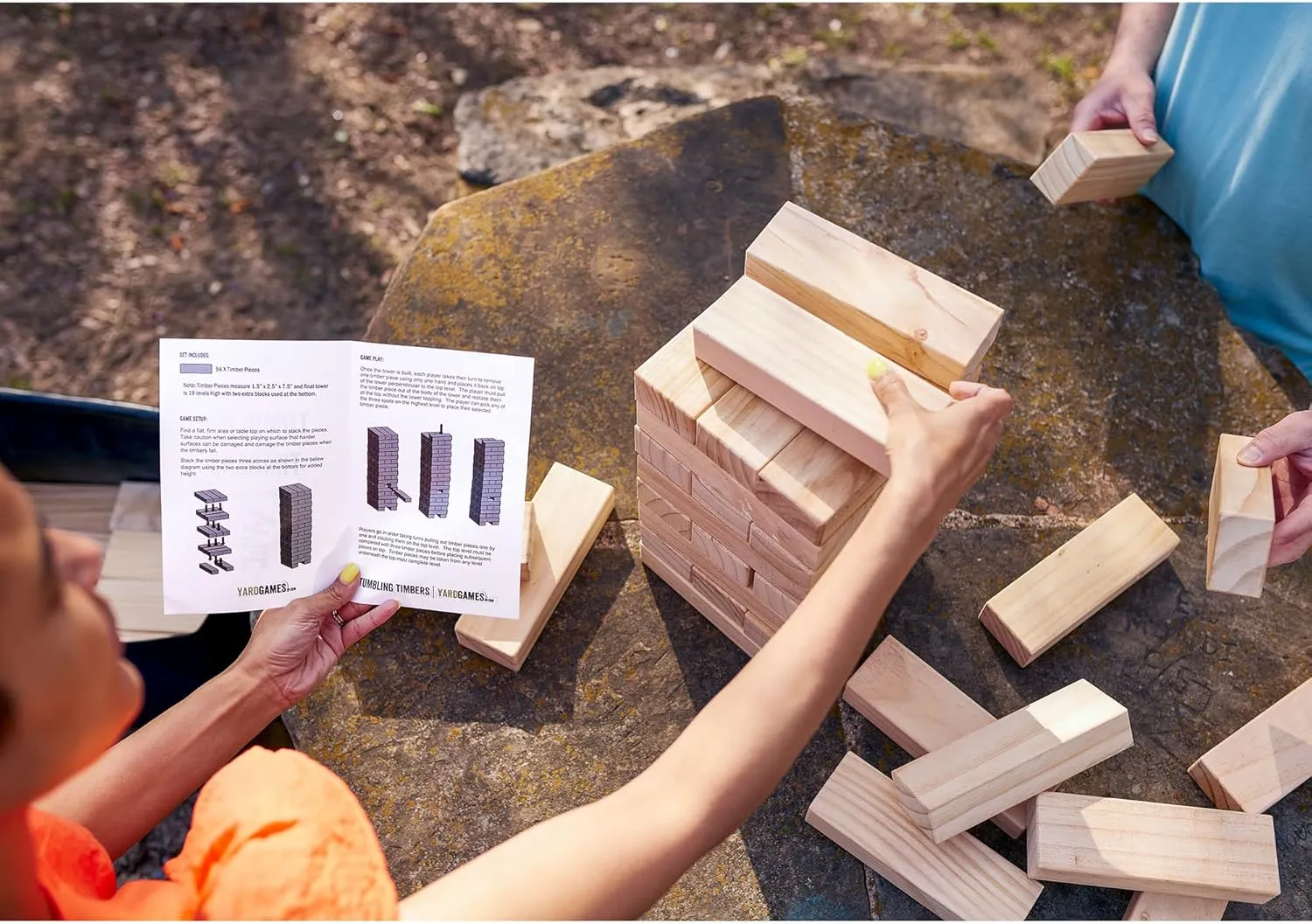 Yard Games 30 Inch Giant Wood Stacking Indoor Outdoor Party Game with Carrying Case, Natural