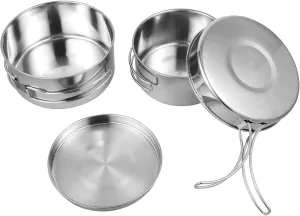 Yardwe 1set Stainless Steel Camping Cookware Set Portable for Picnic Hiking and Outdoor Adventures Lightweight and Easy to Clean Cooking Utensils