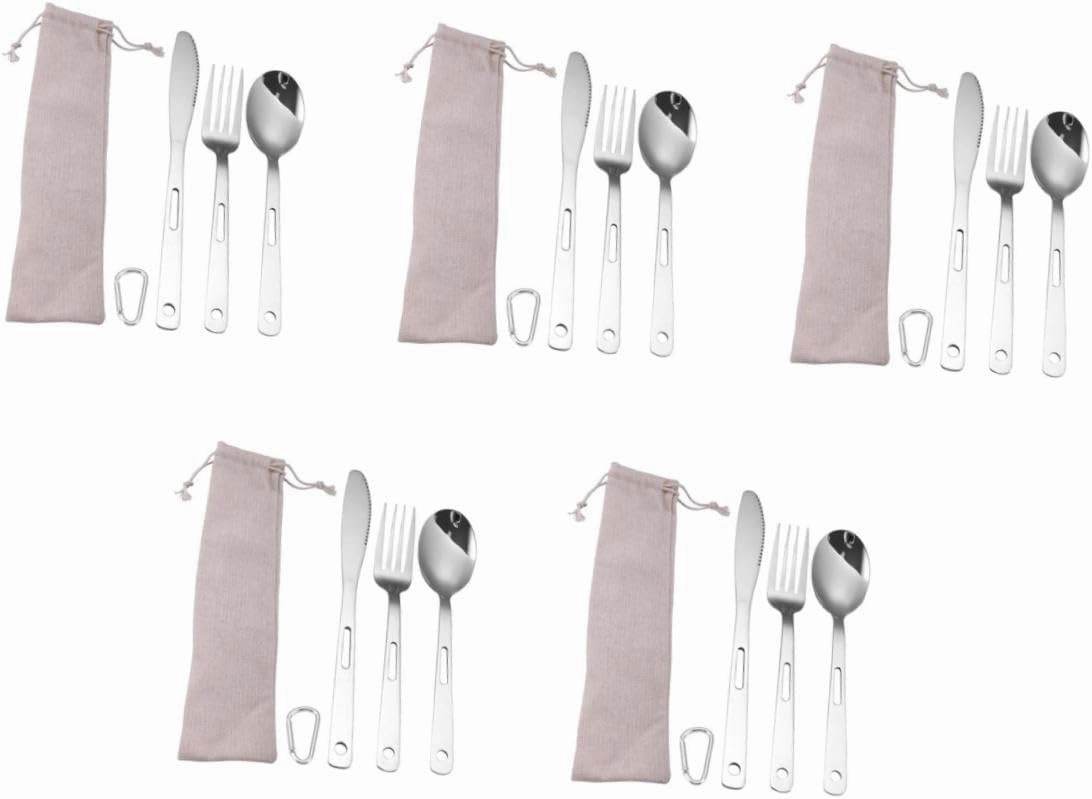 Yardwe 5sets Portable Camping Cutlery Stainless Steel Utensils Fork Spoon and for Bbq Picnic and Outdoor Cooking Compact and Easy to Carry Tableware