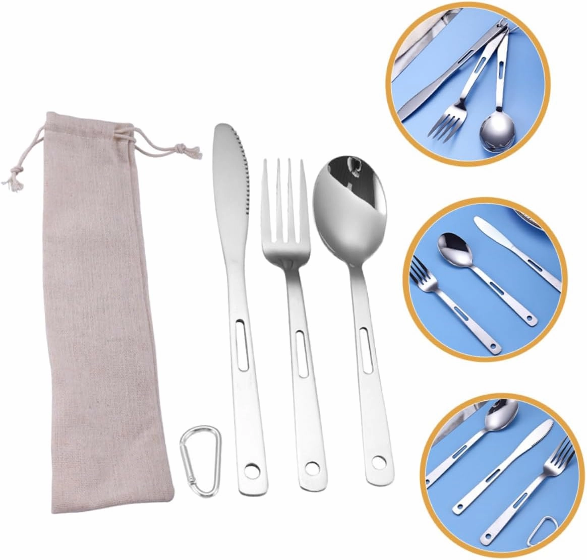 Yardwe 5sets Portable Camping Cutlery Stainless Steel Utensils Fork Spoon and for Bbq Picnic and Outdoor Cooking Compact and Easy to Carry Tableware