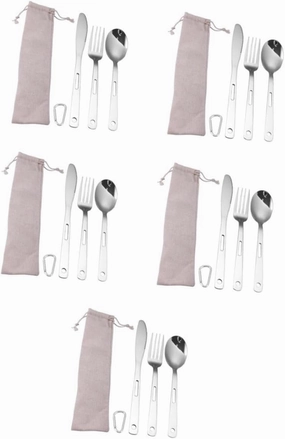 Yardwe 5sets Portable Camping Cutlery Stainless Steel Utensils Fork Spoon and for Bbq Picnic and Outdoor Cooking Compact and Easy to Carry Tableware