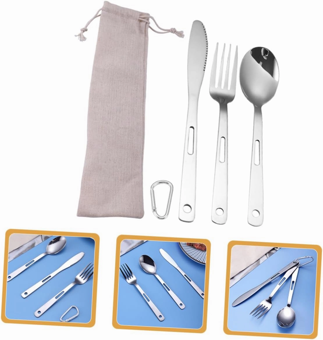 Yardwe 5sets Portable Camping Cutlery Stainless Steel Utensils Fork Spoon and for Bbq Picnic and Outdoor Cooking Compact and Easy to Carry Tableware