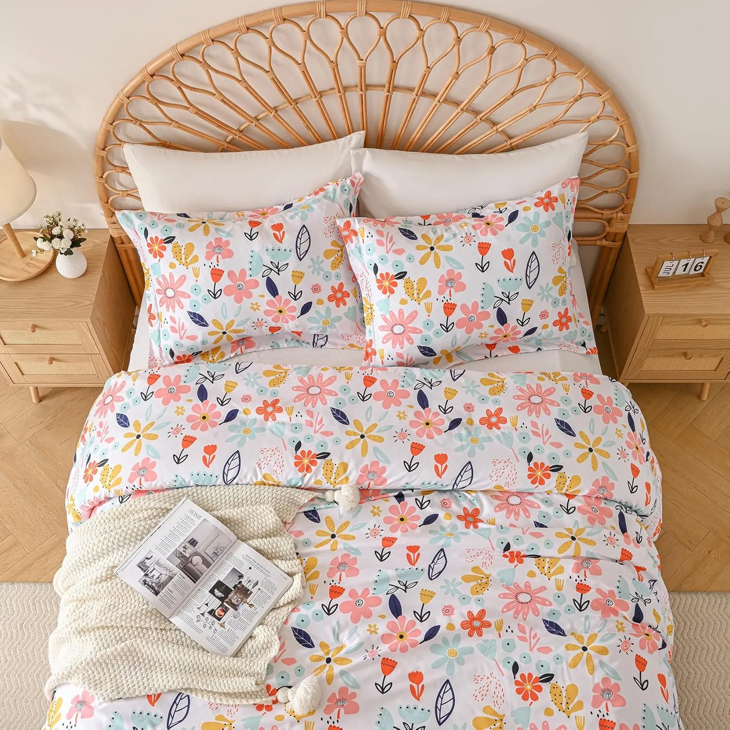 Yibeizi Floral Comforter Set for Girls Full Size, Kids Cute Patterned Bedding Set with Pillow Sham, Lightweight Soft Breathable Machine Washable Quilt Bed Comforter Set 3 Piece