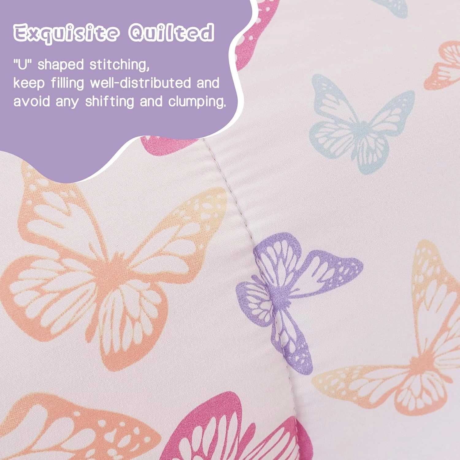Yibeizi Butterfly Kids Comforter Set for Girls Twin, Cute Quilted Lavender Printed Bedding Set with Pillow Sham, Lightweight Soft Breathable Machine Washable Bed Set 2 Piece