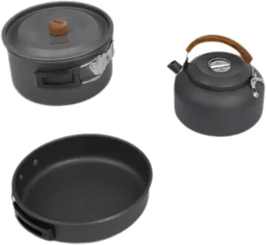 YIJU Camping Cooking Set Camping Pot and Pan with Kettle Aluminum Alloy Open Fire Cookware Camping Cooker Set for Barbecue Travel