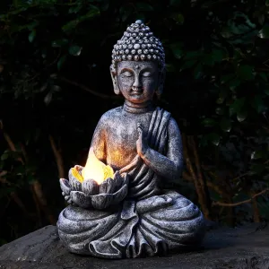 Yiosax-Solar Buddha Statue for Outdoor-Garden Solar Zen Buddha Sculpture - Buddha Flickering LED Lotus Garden Light Waterproof Zen Garden Decor Gift 11.81 Inch