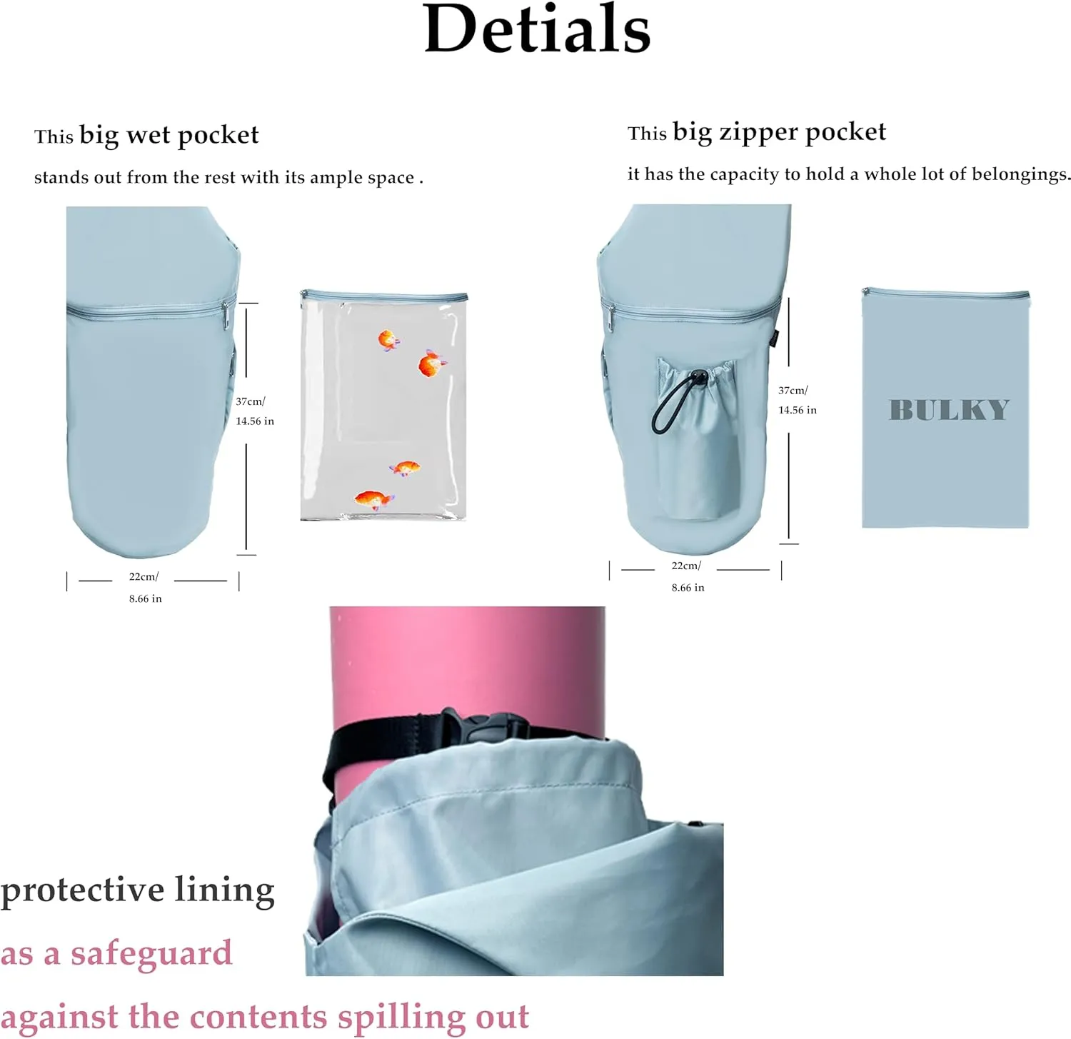 Yoga Mat Bag, with Protective Layer& Water Bottle Pocket and Big Wet Pocket & Yoga strap & Large Capacity,Stylish & Functional Fitness Mat And Essential items for Women & Men