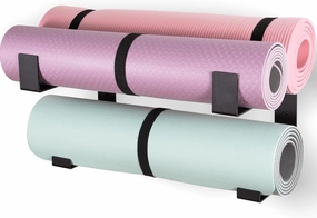 Yoga Mat Holder with Protective Padding Wall Mount Steel Storage Rack, 2 Tier Adjustable Width Hanger for up to 4 Foam Rollers, Easy Installation