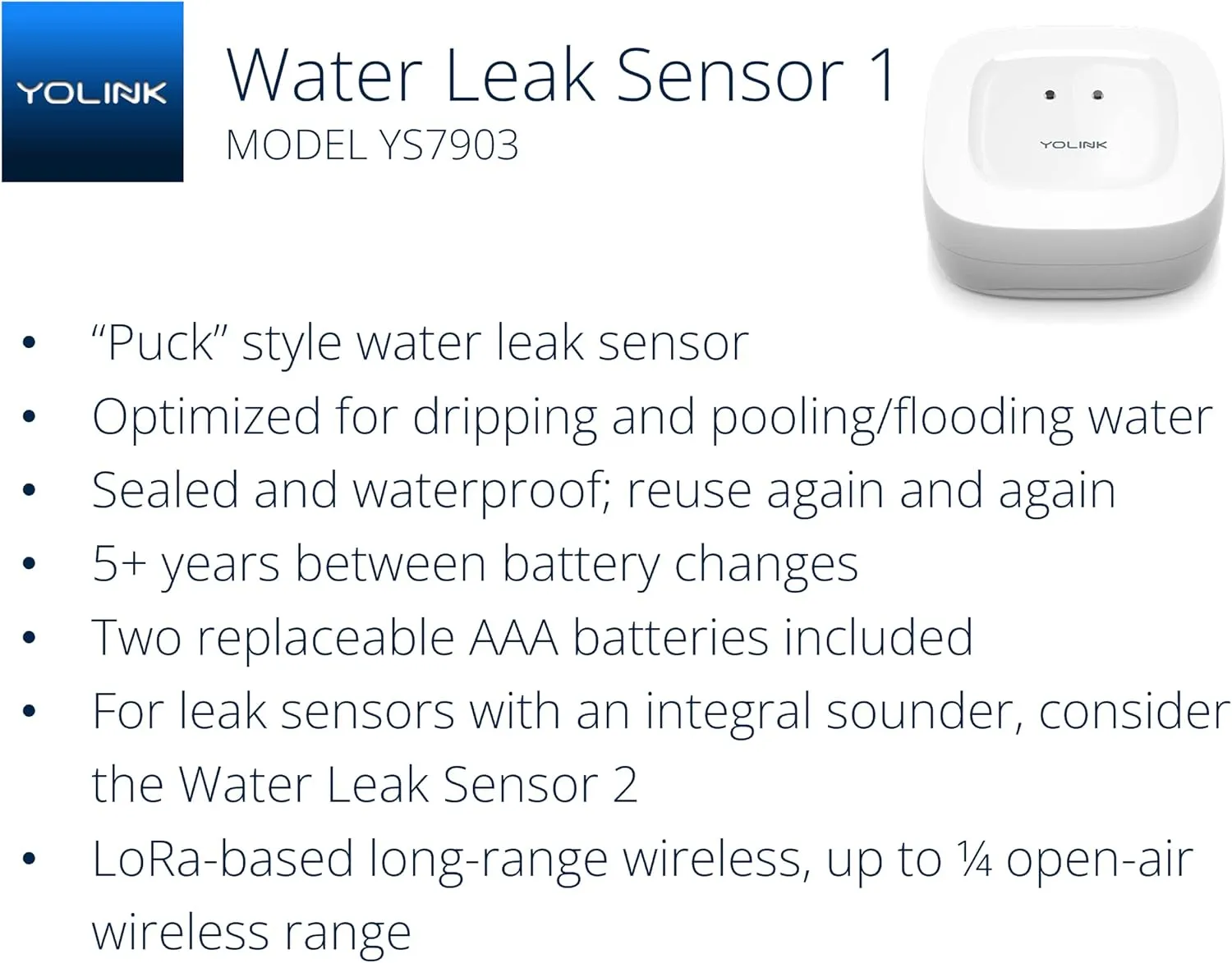 YoLink Water Leak Detector, 1/4 Mile World's Longest Range, Wireless Smart Water Leak Sensor, Alexa, IFTTT, Hub Required